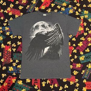 Full Moon Eagle Monochrome Dark Grey Graphic Tee Shirt / Size M